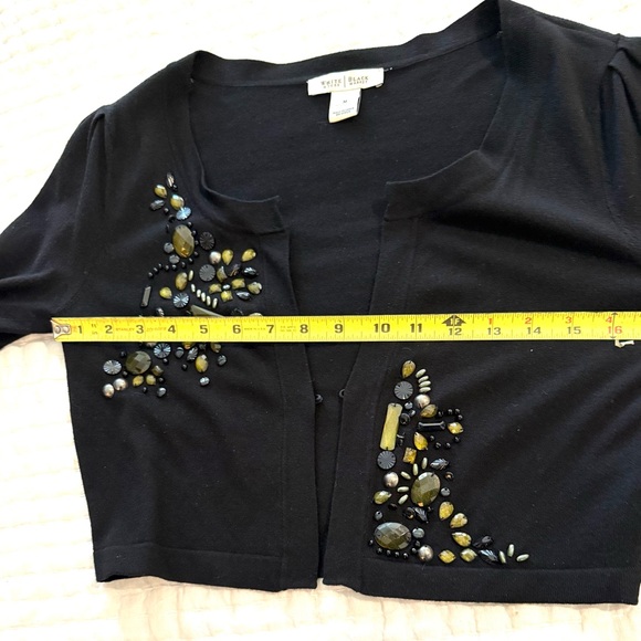 White House Black Market black rayon blend 3/4 sleeve crop sweater - Picture 4 of 8